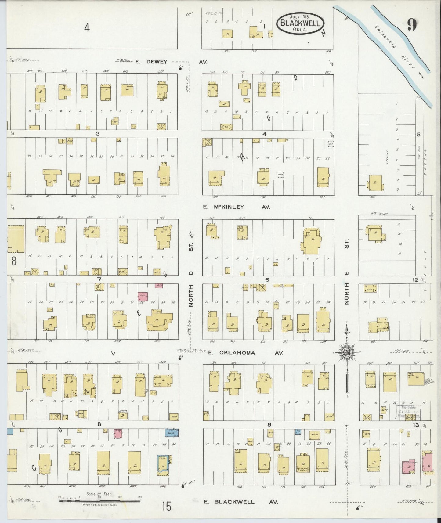 Sanborn Fire Insurance Map from Blackwell, Kay County, Oklahoma (1918), Sheet #0009 - Complete Map Set gallery image, historic Sanborn map, vintage wall art, Oklahoma Oklahoma