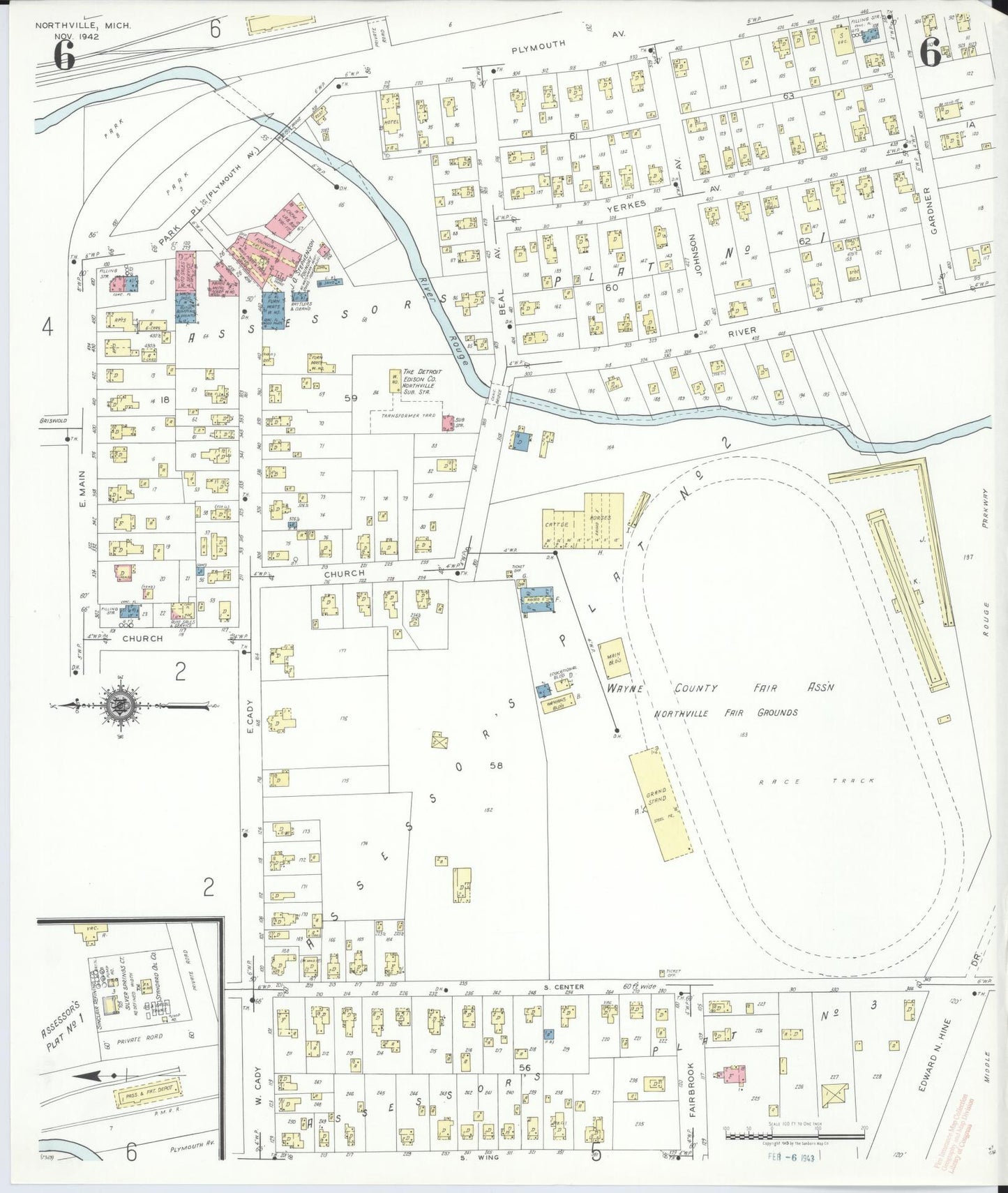 Sanborn Fire Insurance Map from Northville, Wayne County, Michigan (1942), Sheet #0006 - Complete Map Set gallery image, historic Sanborn map, vintage wall art, Michigan Michigan