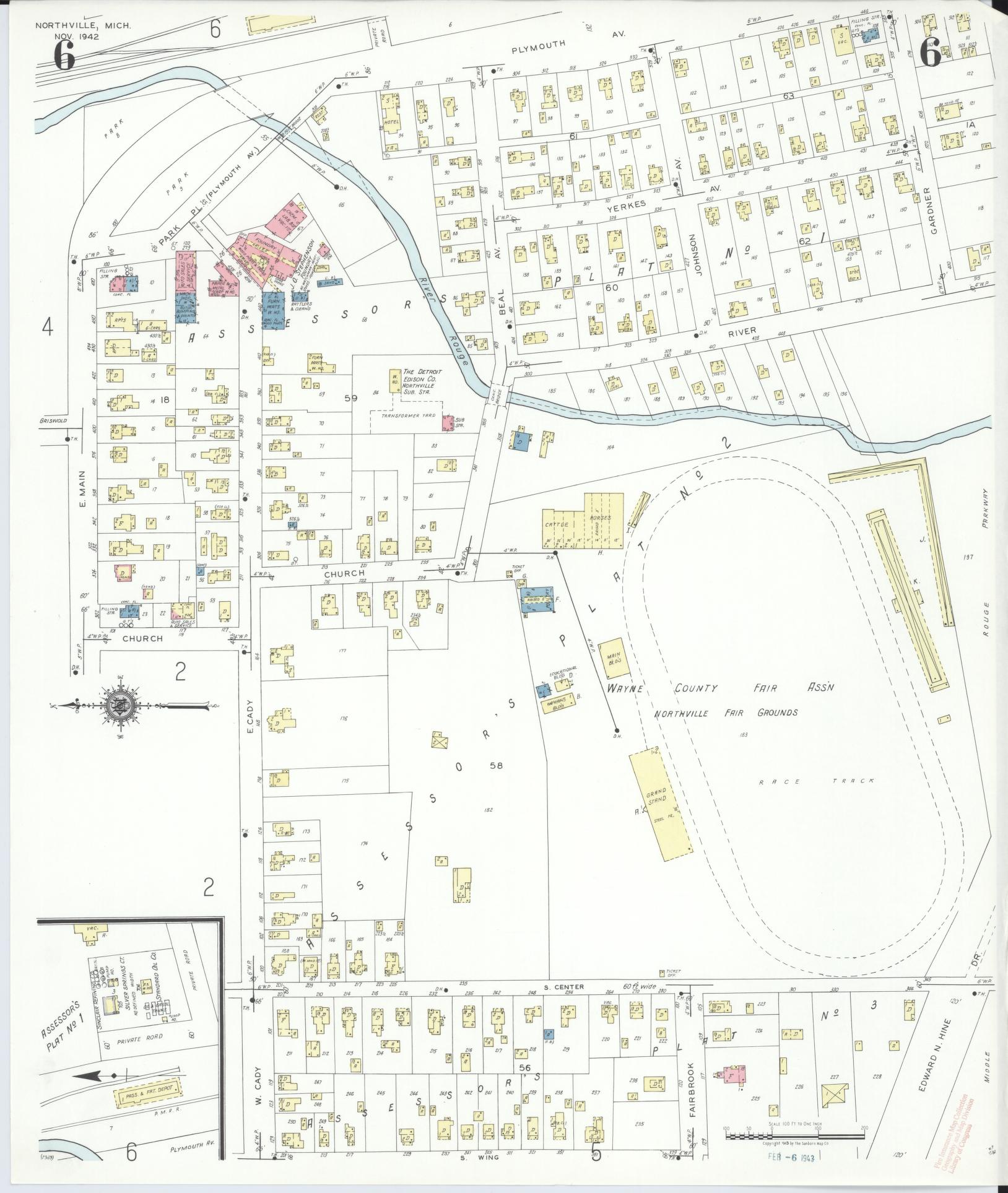 Sanborn Fire Insurance Map from Northville, Wayne County, Michigan (1942), Sheet #0006 - Complete Map Set gallery image, historic Sanborn map, vintage wall art, Michigan Michigan