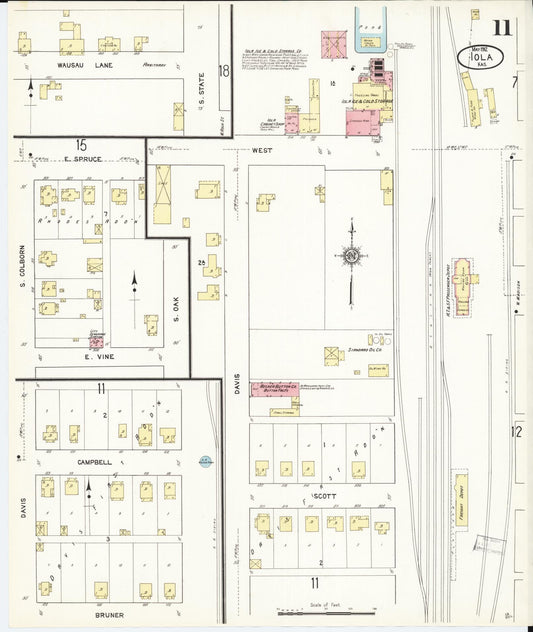 Sanborn Fire Insurance Map from Iola, Allen County, Kansas (1912), Sheet #0011 - Historic Sanborn Fire Insurance Map Print, vintage old map wall art, antique decor, genealogy gift, Kansas Kansas map
