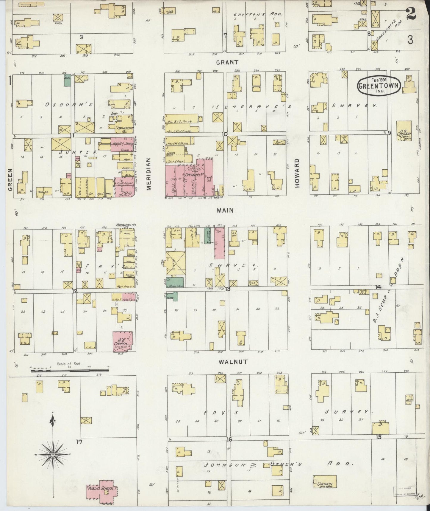 Sanborn Fire Insurance Map from Greentown, Howard County, Indiana (1896), Sheet #0002 - Complete Map Set gallery image, historic Sanborn map, vintage wall art, Indiana Indiana