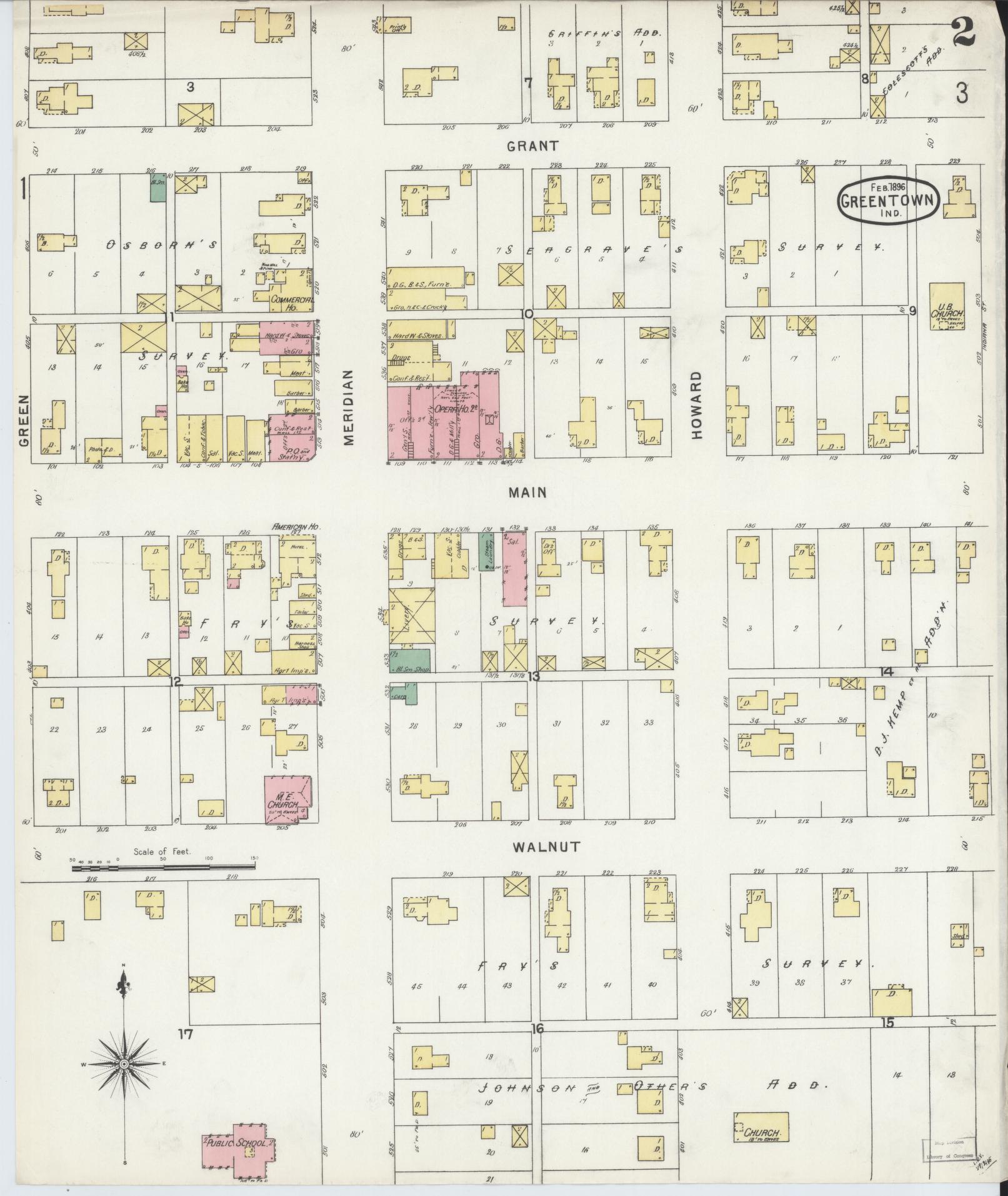 Sanborn Fire Insurance Map from Greentown, Howard County, Indiana (1896), Sheet #0002 - Complete Map Set gallery image, historic Sanborn map, vintage wall art, Indiana Indiana