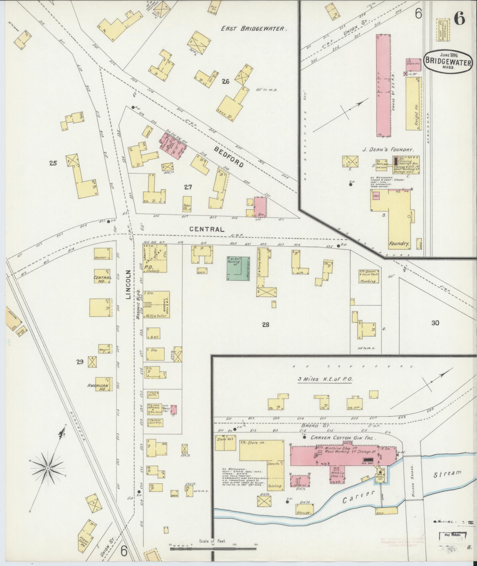 Sanborn Fire Insurance Map from Bridgewater, Plymouth County, Massachusetts (1896), Sheet #0006 - Complete Map Set gallery image, historic Sanborn map, vintage wall art, Massachusetts Massachusetts