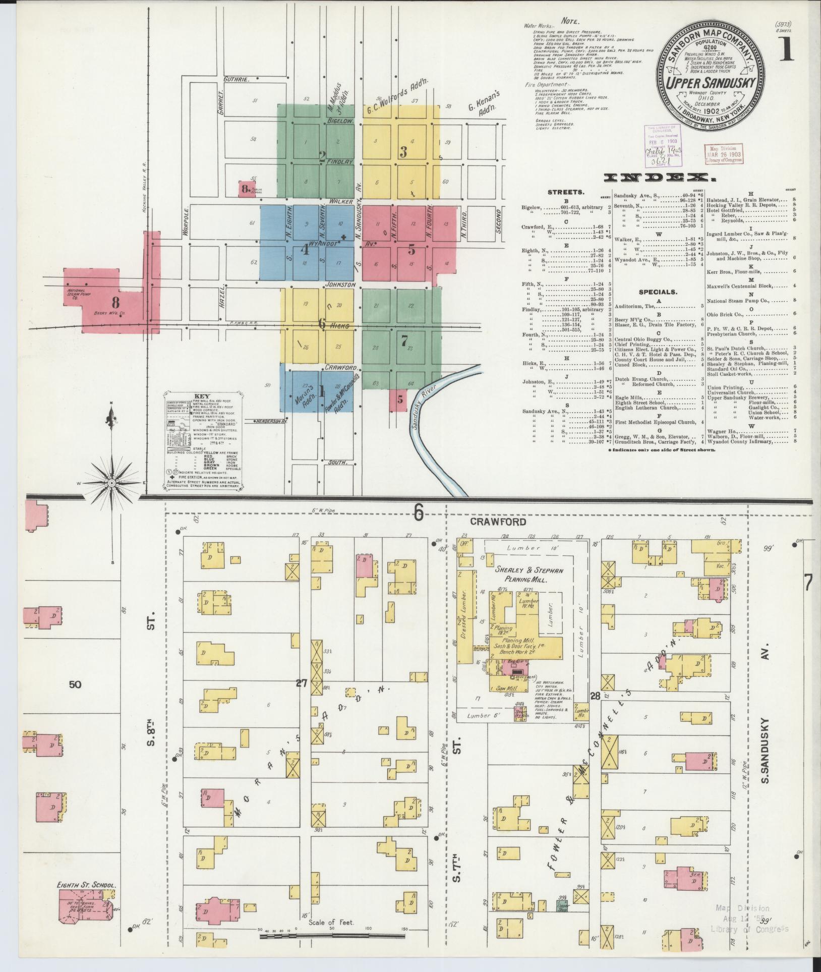 Sanborn Fire Insurance Map from Upper Sandusky, Wyandot County, Ohio (1902), Sheet #0001 - Historic Sanborn Fire Insurance Map Print, vintage old map wall art, antique decor, genealogy gift, Ohio Ohio map