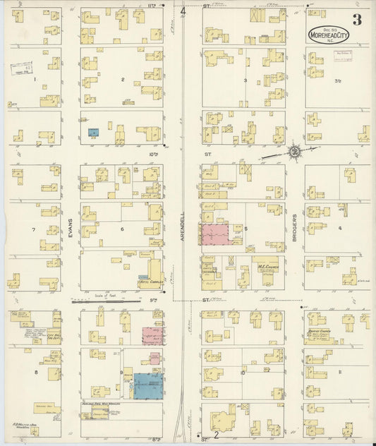Sanborn Fire Insurance Map from Morehead City, Carteret County, North Carolina (1913), Sheet #0003 - Historic Sanborn Fire Insurance Map Print, vintage old map wall art, antique decor, genealogy gift, North Carolina North Carolina map