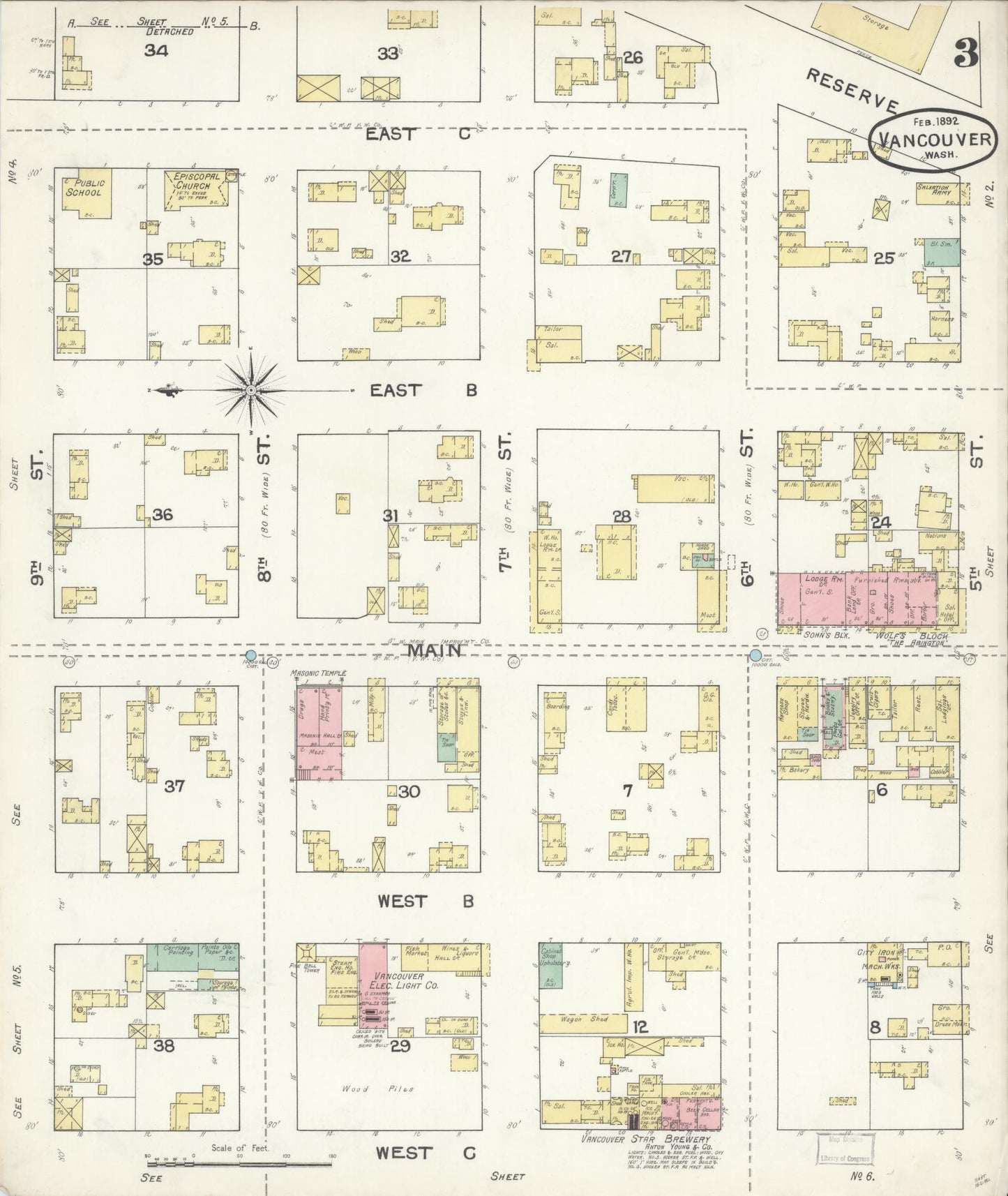 Sanborn Fire Insurance Map from Vancouver, Clark County, Washington (1892), Sheet #0003 - Complete Map Set gallery image, historic Sanborn map, vintage wall art, Washington Washington