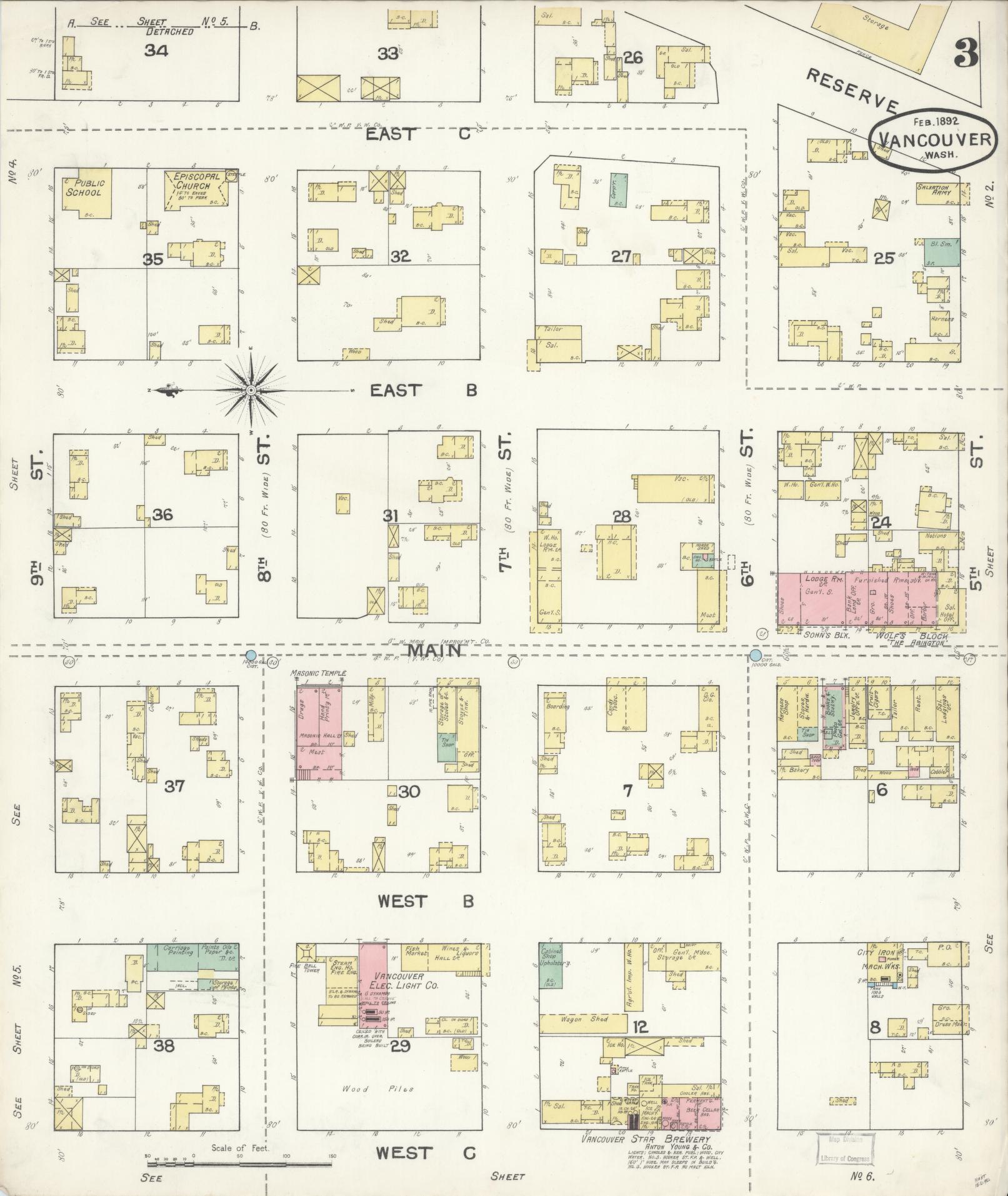 Sanborn Fire Insurance Map from Vancouver, Clark County, Washington (1892), Sheet #0003 - Complete Map Set gallery image, historic Sanborn map, vintage wall art, Washington Washington