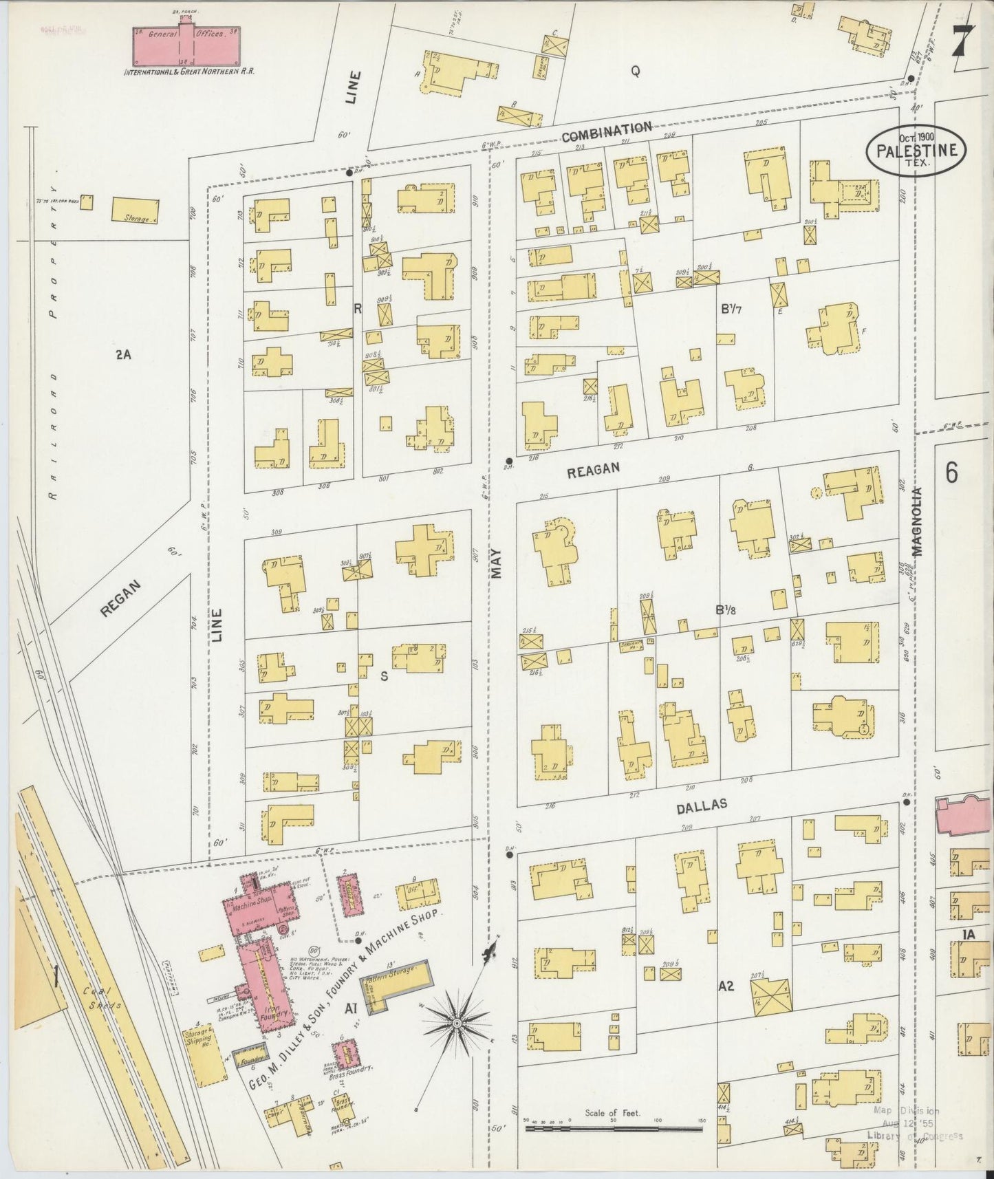 Sanborn Fire Insurance Map from Palestine, Anderson County, Texas (1900), Sheet #0007 - Historic Sanborn Fire Insurance Map Print, vintage old map wall art, antique decor, genealogy gift, Texas Texas map