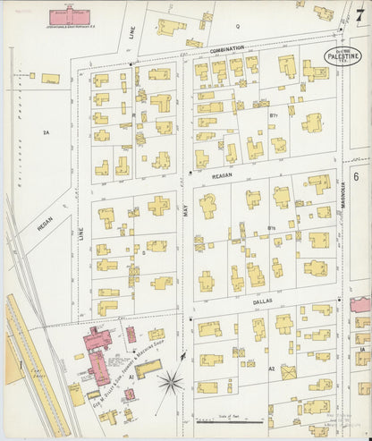 Sanborn Fire Insurance Map from Palestine, Anderson County, Texas (1900), Sheet #0007 - Historic Sanborn Fire Insurance Map Print, vintage old map wall art, antique decor, genealogy gift, Texas Texas map