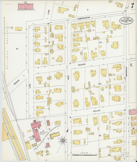 Sanborn Fire Insurance Map from Palestine, Anderson County, Texas (1900), Sheet #0007 - Historic Sanborn Fire Insurance Map Print, vintage old map wall art, antique decor, genealogy gift, Texas Texas map