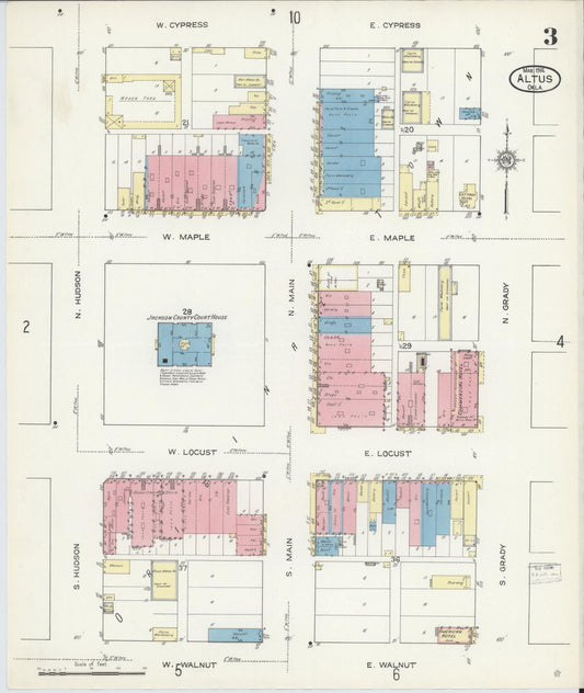 Sanborn Fire Insurance Map from Altus, Jackson County, Oklahoma (1914), Sheet #0003 - Historic Sanborn Fire Insurance Map Print, vintage old map wall art, antique decor, genealogy gift, Oklahoma Oklahoma map