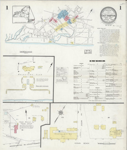 Sanborn Fire Insurance Map from Easthampton, Suffolk County, New York (1929), Sheet #0001 - Complete Map Set gallery image, historic Sanborn map, vintage wall art, New York New York