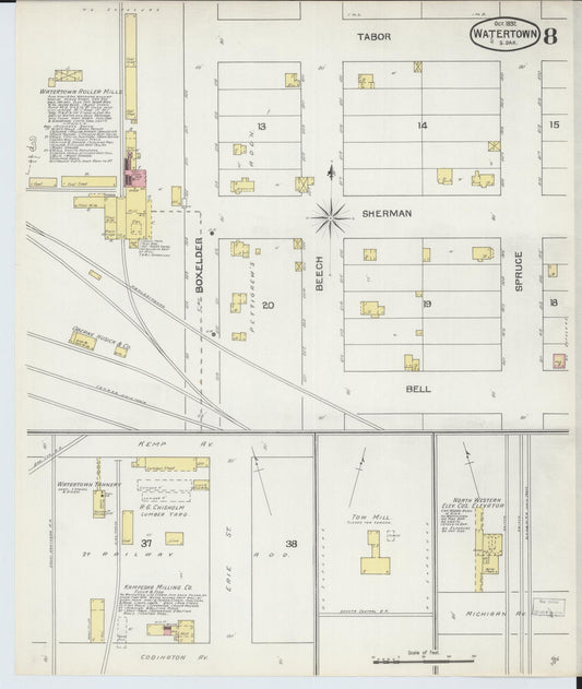 Sanborn Fire Insurance Map from Watertown, Codington County, South Dakota (1892), Sheet #0008 - Historic Sanborn Fire Insurance Map Print, vintage old map wall art, antique decor, genealogy gift, South Dakota South Dakota map