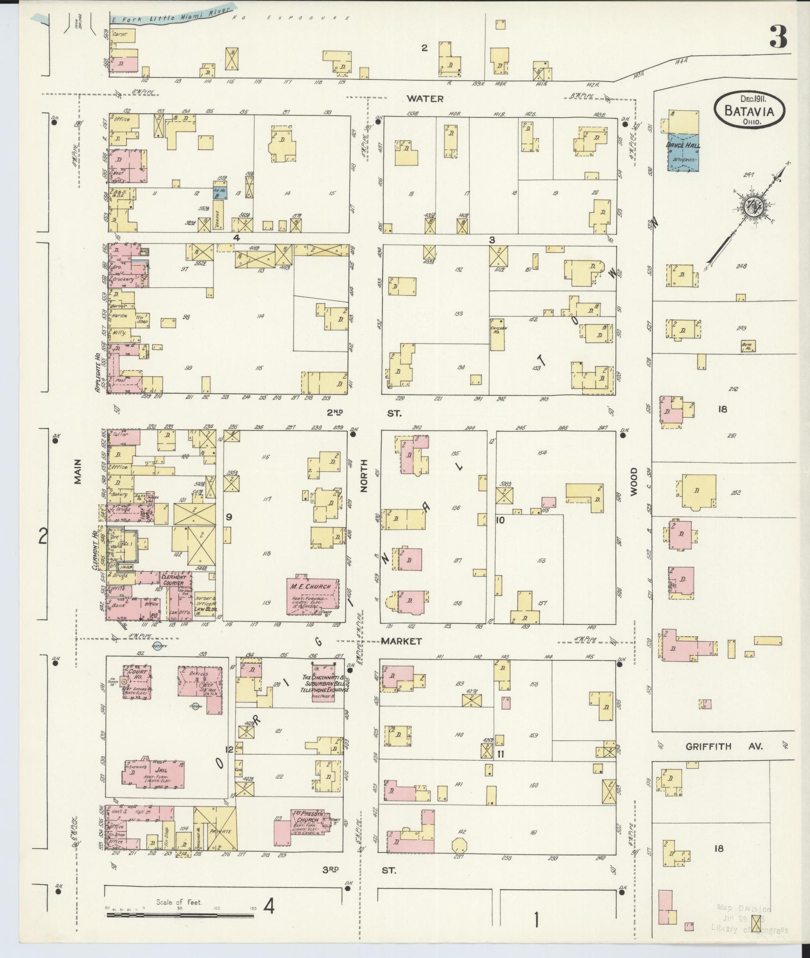 Sanborn Fire Insurance Map from Batavia, Clermont County, Ohio (1911), Sheet #0003 - Historic Sanborn Fire Insurance Map Print, vintage old map wall art, antique decor, genealogy gift, Ohio Ohio map