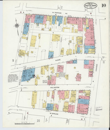 Sanborn Fire Insurance Map from Sault Sainte Marie, Chippewa County, Michigan (1915), Sheet #0010 - Historic Sanborn Fire Insurance Map Print, vintage old map wall art, antique decor, genealogy gift, Michigan Michigan map