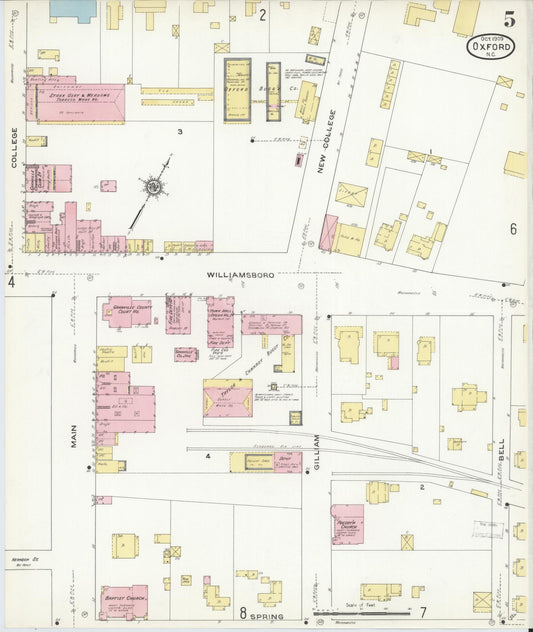 Sanborn Fire Insurance Map from Oxford, Granville County, North Carolina (1909), Sheet #0005 - Historic Sanborn Fire Insurance Map Print, vintage old map wall art, antique decor, genealogy gift, North Carolina North Carolina map