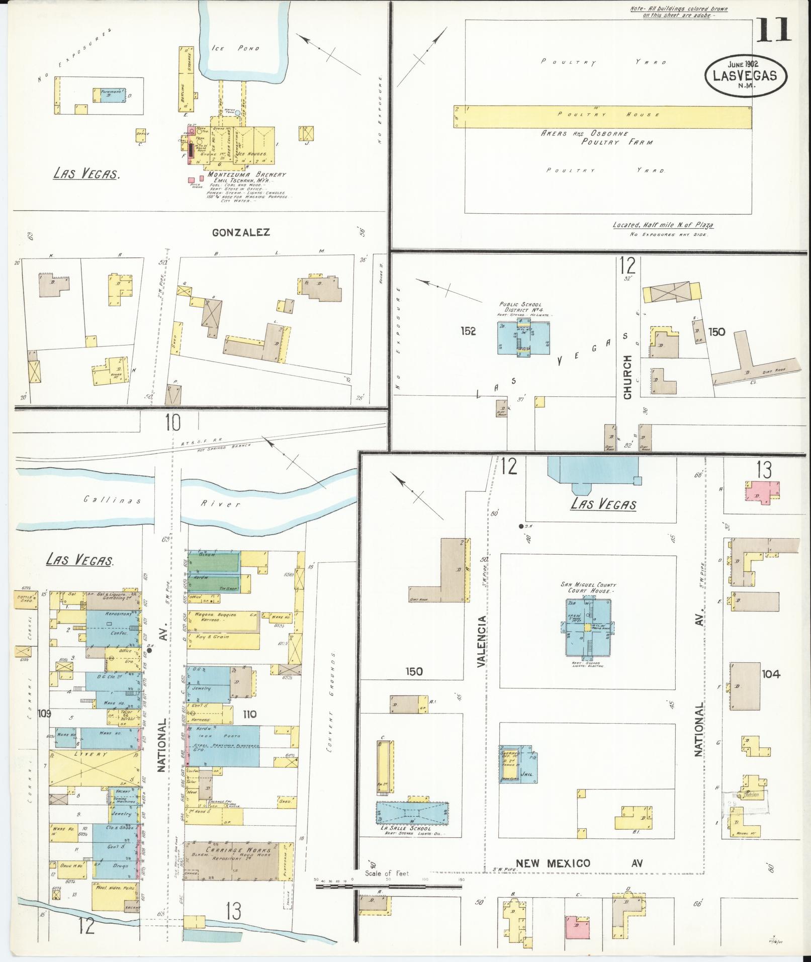 Sanborn Fire Insurance Map from Las Vegas, San Miguel County, New Mexico (1902), Sheet #0011 - Historic Sanborn Fire Insurance Map Print, vintage old map wall art, antique decor, genealogy gift, New Mexico New Mexico map