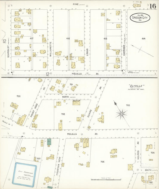 Sanborn Fire Insurance Map from Oregon City, Clackamas County, Oregon (1900), Sheet #0016 - Historic Sanborn Fire Insurance Map Print, vintage old map wall art, antique decor, genealogy gift, Oregon Oregon map