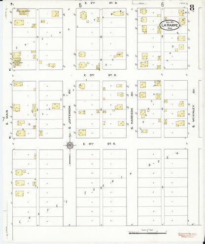 Sanborn Fire Insurance Map from La Harpe, Allen County, Kansas (1915), Sheet #0008 - Complete Map Set gallery image, historic Sanborn map, vintage wall art, Kansas Kansas