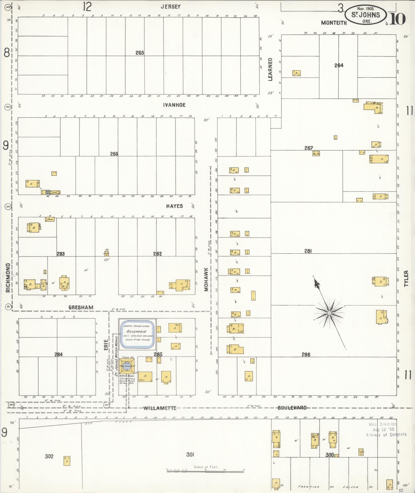 Sanborn Fire Insurance Map from Saint Johns, Multnomah County, Oregon (1905), Sheet #0010 - Complete Map Set gallery image, historic Sanborn map, vintage wall art, Oregon Oregon