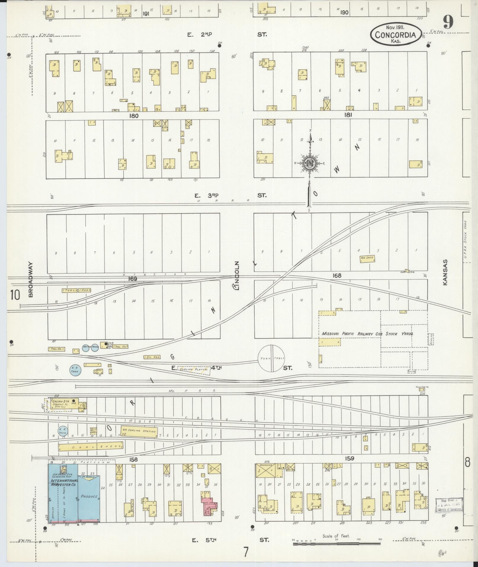 Sanborn Fire Insurance Map from Concordia, Cloud County, Kansas (1911), Sheet #0009 - Historic Sanborn Fire Insurance Map Print, vintage old map wall art, antique decor, genealogy gift, Kansas Kansas map