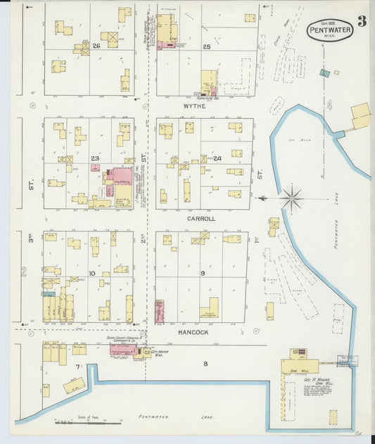 Sanborn Fire Insurance Map from Pentwater, Oceana County, Michigan (1892), Sheet #0003 - Historic Sanborn Fire Insurance Map Print, vintage old map wall art, antique decor, genealogy gift, Michigan Michigan map