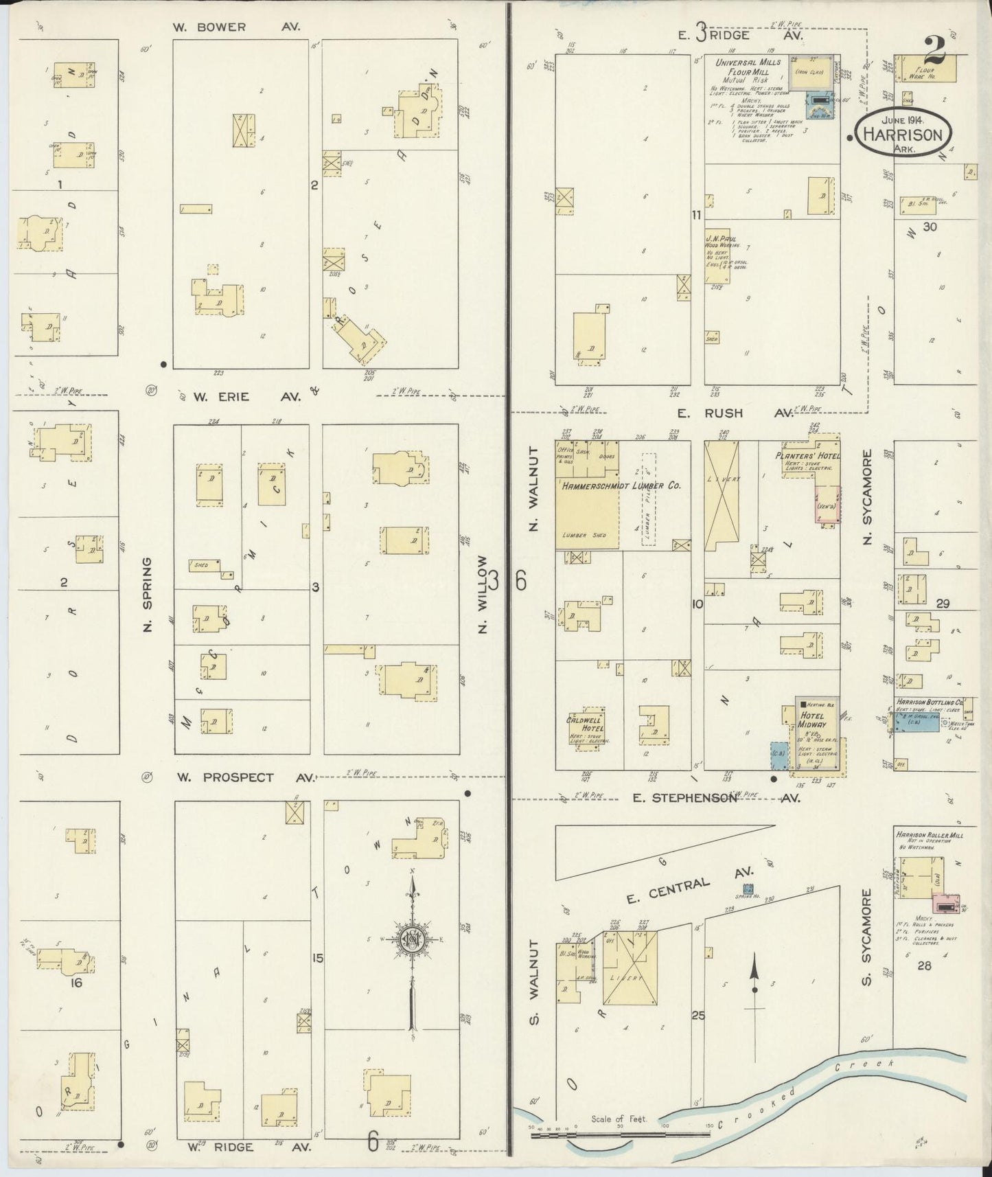 Sanborn Fire Insurance Map from Harrison, Boone County, Arkansas (1914), Sheet #0002 - Complete Map Set gallery image, historic Sanborn map, vintage wall art, Arkansas Arkansas