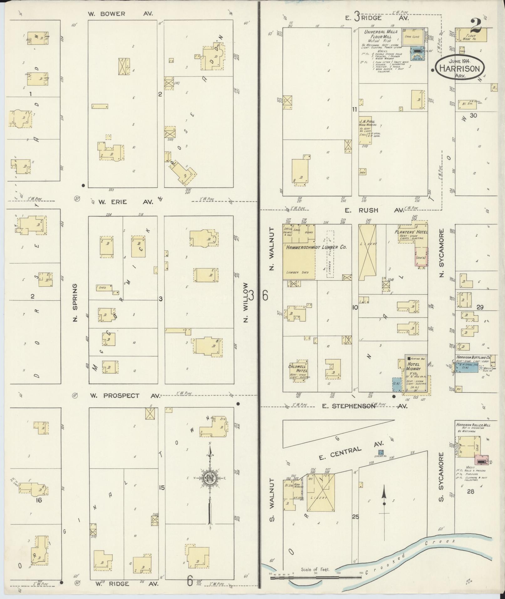 Sanborn Fire Insurance Map from Harrison, Boone County, Arkansas (1914), Sheet #0002 - Complete Map Set gallery image, historic Sanborn map, vintage wall art, Arkansas Arkansas