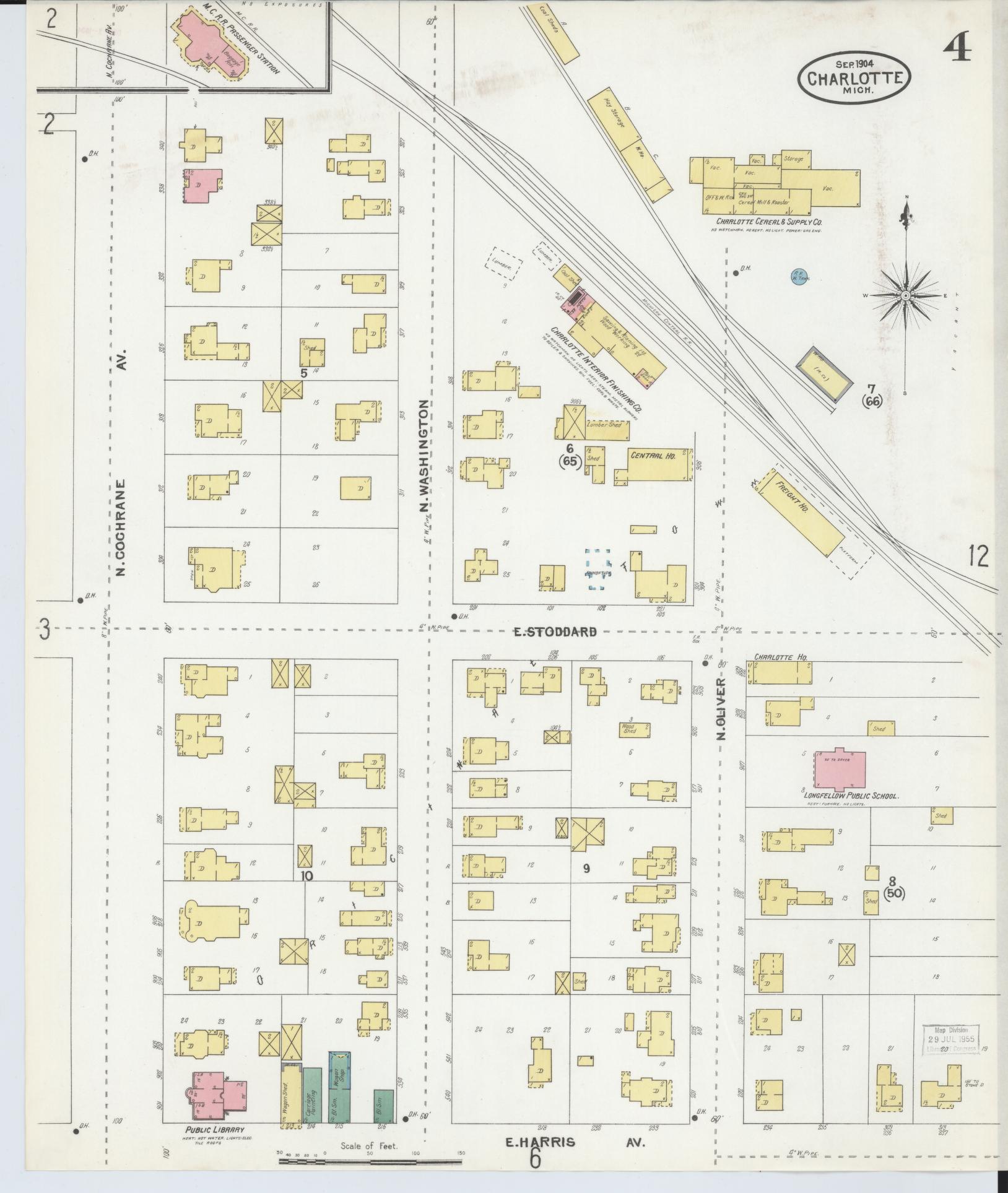 Sanborn Fire Insurance Map from Charlotte, Eaton County, Michigan (1904), Sheet #0004 - Complete Map Set gallery image, historic Sanborn map, vintage wall art, Michigan Michigan