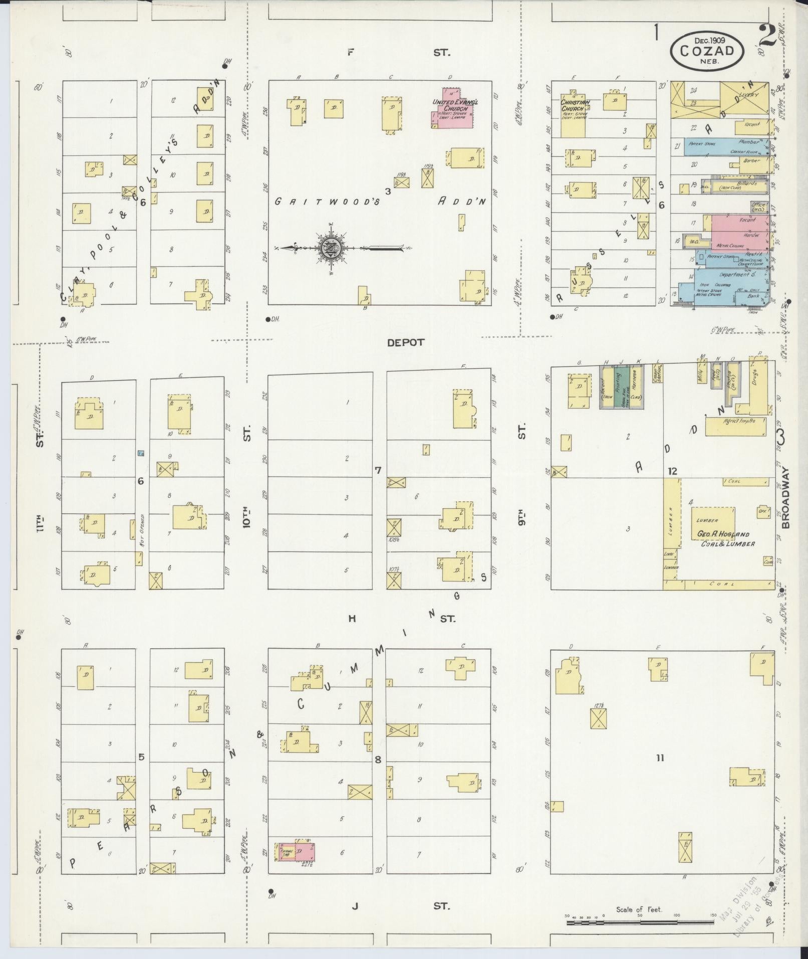 Sanborn Fire Insurance Map from Cozad, Dawson County, Nebraska (1909), Sheet #0002 - Historic Sanborn Fire Insurance Map Print, vintage old map wall art, antique decor, genealogy gift, Nebraska Nebraska map