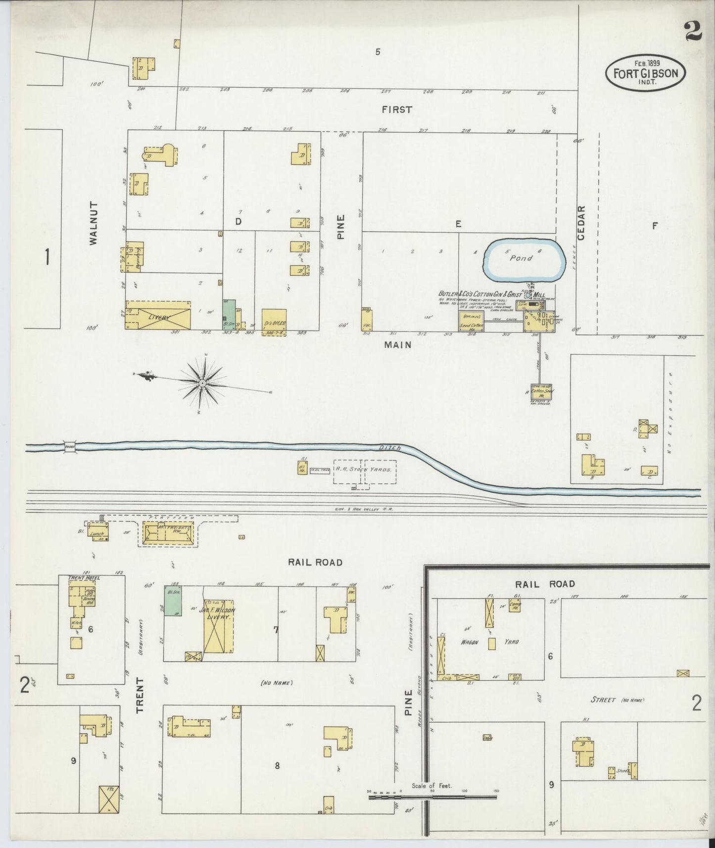 Sanborn Fire Insurance Map from Fort Gibson, Muskogee County, Oklahoma (1899), Sheet #0002 - Historic Sanborn Fire Insurance Map Print, vintage old map wall art, antique decor, genealogy gift, Oklahoma Oklahoma map