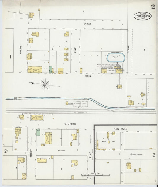 Sanborn Fire Insurance Map from Fort Gibson, Muskogee County, Oklahoma (1899), Sheet #0002 - Historic Sanborn Fire Insurance Map Print, vintage old map wall art, antique decor, genealogy gift, Oklahoma Oklahoma map