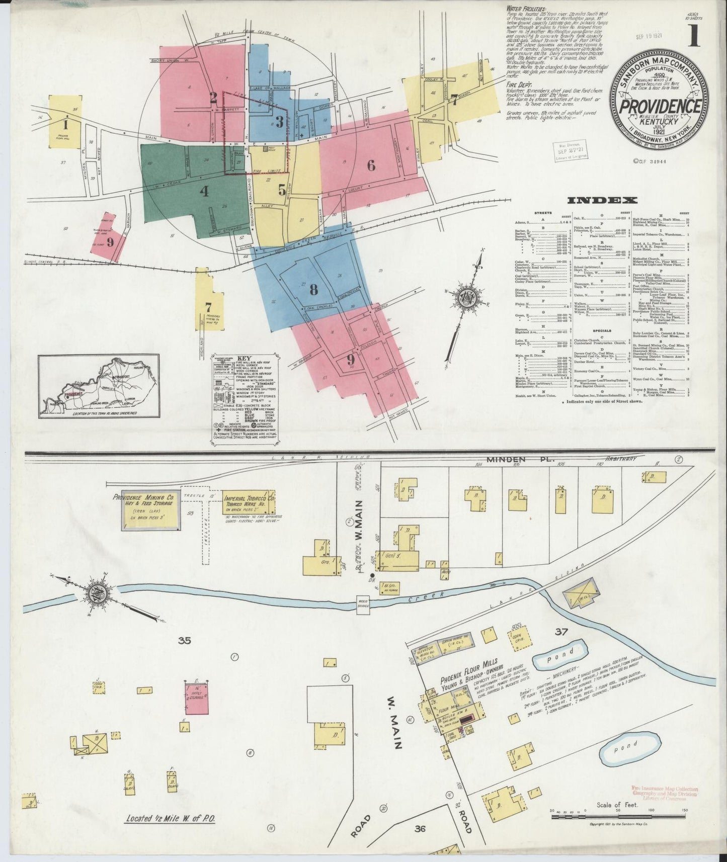 Sanborn Fire Insurance Map from Providence, Webster County, Kentucky (1921), Sheet #0001 - Complete Map Set gallery image, historic Sanborn map, vintage wall art, Kentucky Kentucky