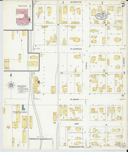 Sanborn Fire Insurance Map from Celina, Mercer County, Ohio (1907), Sheet #0007 - Complete Map Set gallery image, historic Sanborn map, vintage wall art, Ohio Ohio