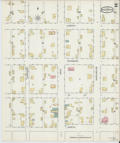 Sanborn Fire Insurance Map from Bourbon, Marshall County, Indiana (1892), Sheet #0002 - Historic Sanborn Fire Insurance Map Print, vintage old map wall art, antique decor, genealogy gift, Indiana Indiana map