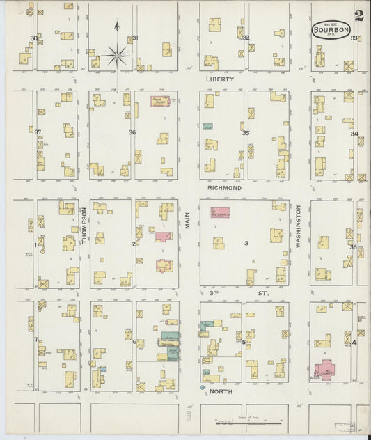 Sanborn Fire Insurance Map from Bourbon, Marshall County, Indiana (1892), Sheet #0002 - Historic Sanborn Fire Insurance Map Print, vintage old map wall art, antique decor, genealogy gift, Indiana Indiana map