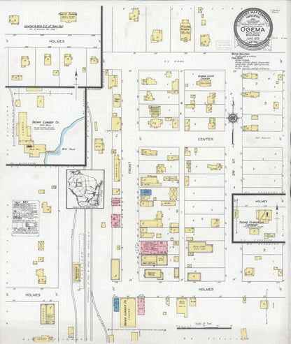 Sanborn Fire Insurance Map from Ogema, Price County, Wisconsin (1929), Sheet #0001 - Historic Sanborn Fire Insurance Map Print, vintage old map wall art, antique decor, genealogy gift, Wisconsin Wisconsin map