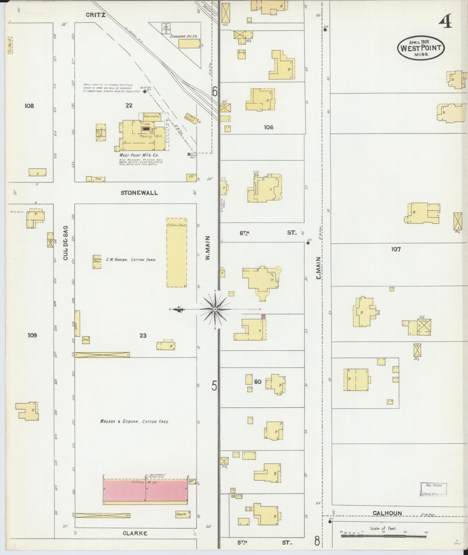 Sanborn Fire Insurance Map from West Point, Clay County, Mississippi (1905), Sheet #0004 - Historic Sanborn Fire Insurance Map Print, vintage old map wall art, antique decor, genealogy gift, Mississippi Mississippi map