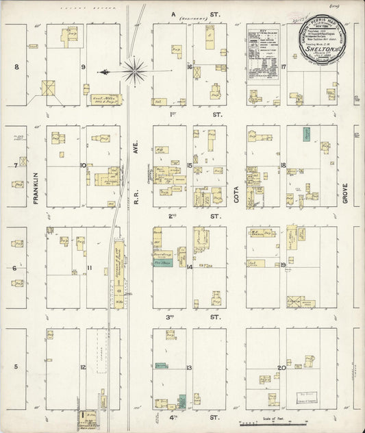 Sanborn Fire Insurance Map from Shelton, Mason County, Washington (1890), Sheet #0001 - Historic Sanborn Fire Insurance Map Print, vintage old map wall art, antique decor, genealogy gift, Washington Washington map