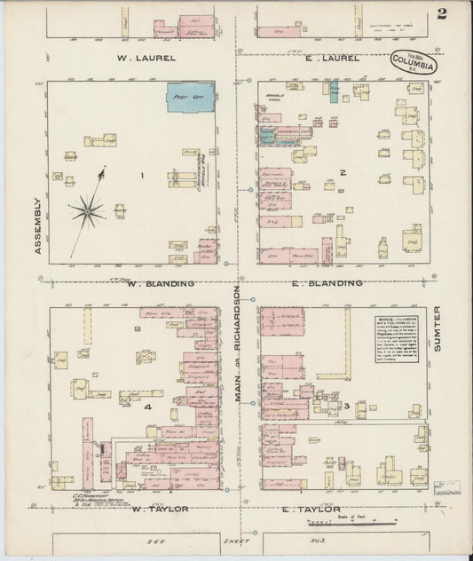 Sanborn Fire Insurance Map from Columbia, Richland County, South Carolina (1884), Sheet #0002 - Historic Sanborn Fire Insurance Map Print, vintage old map wall art, antique decor, genealogy gift, South Carolina South Carolina map