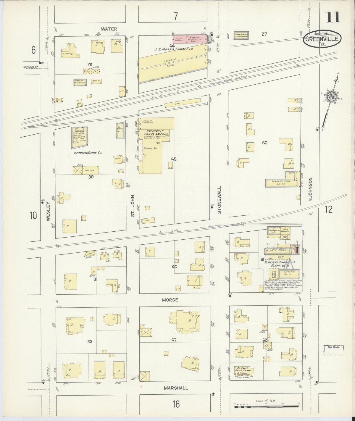 Sanborn Fire Insurance Map from Greenville, Hunt County, Texas (1914), Sheet #0011 - Complete Map Set gallery image, historic Sanborn map, vintage wall art, Texas Texas