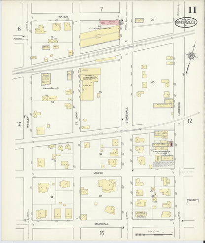 Sanborn Fire Insurance Map from Greenville, Hunt County, Texas (1914), Sheet #0011 - Complete Map Set gallery image, historic Sanborn map, vintage wall art, Texas Texas