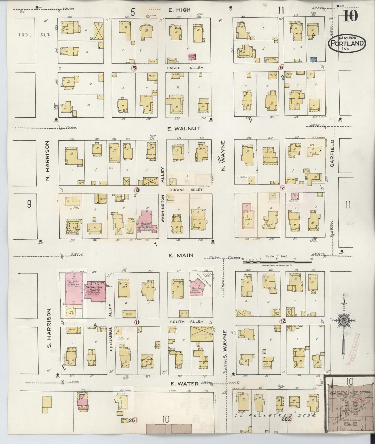 Sanborn Fire Insurance Map from Portland, Jay County, Indiana (1946), Sheet #0010 - Historic Sanborn Fire Insurance Map Print, vintage old map wall art, antique decor, genealogy gift, Indiana Indiana map