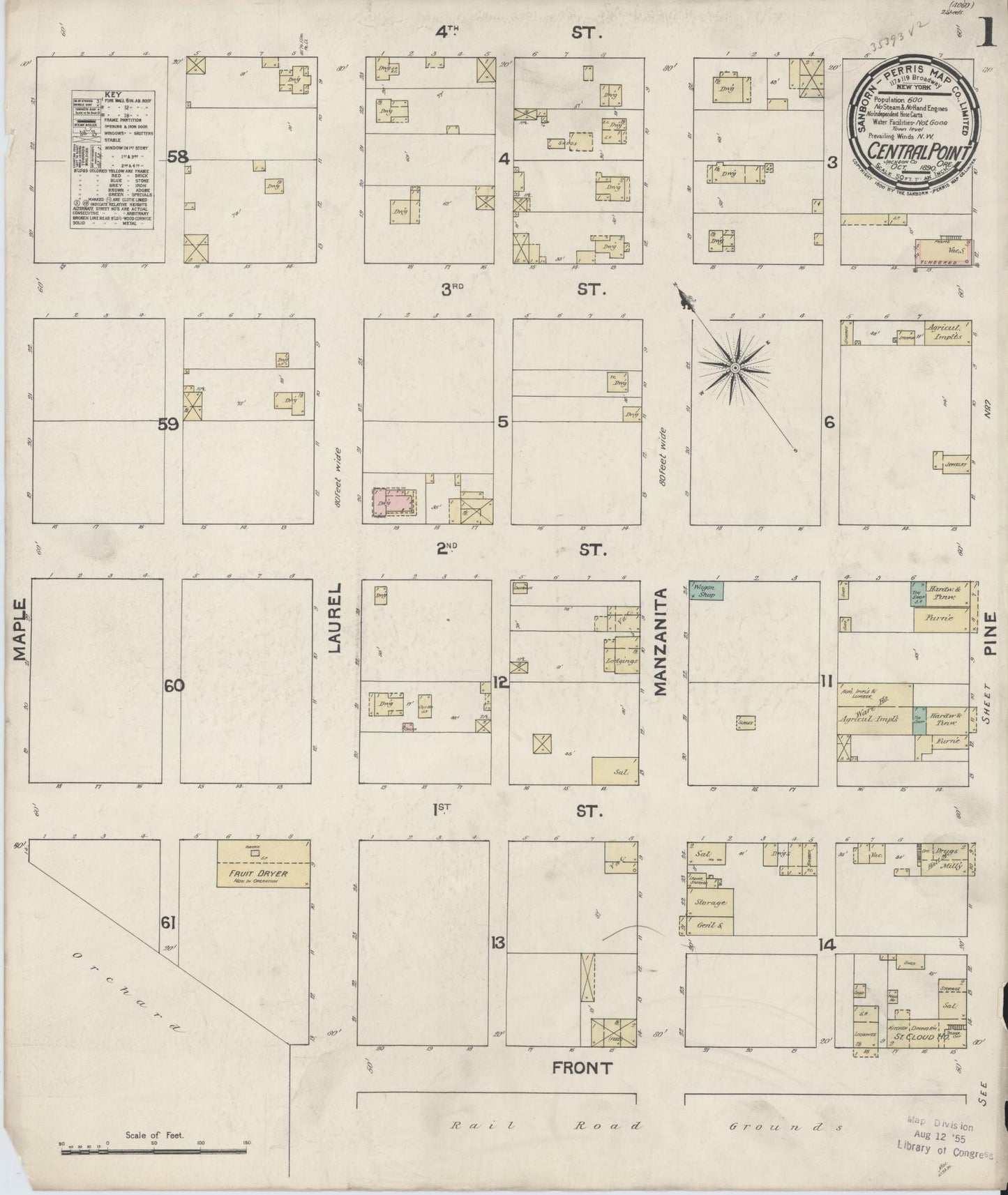 Sanborn Fire Insurance Map from Central Point, Jackson County, Oregon (1890), Sheet #0001 - Complete Map Set gallery image, historic Sanborn map, vintage wall art, Oregon Oregon