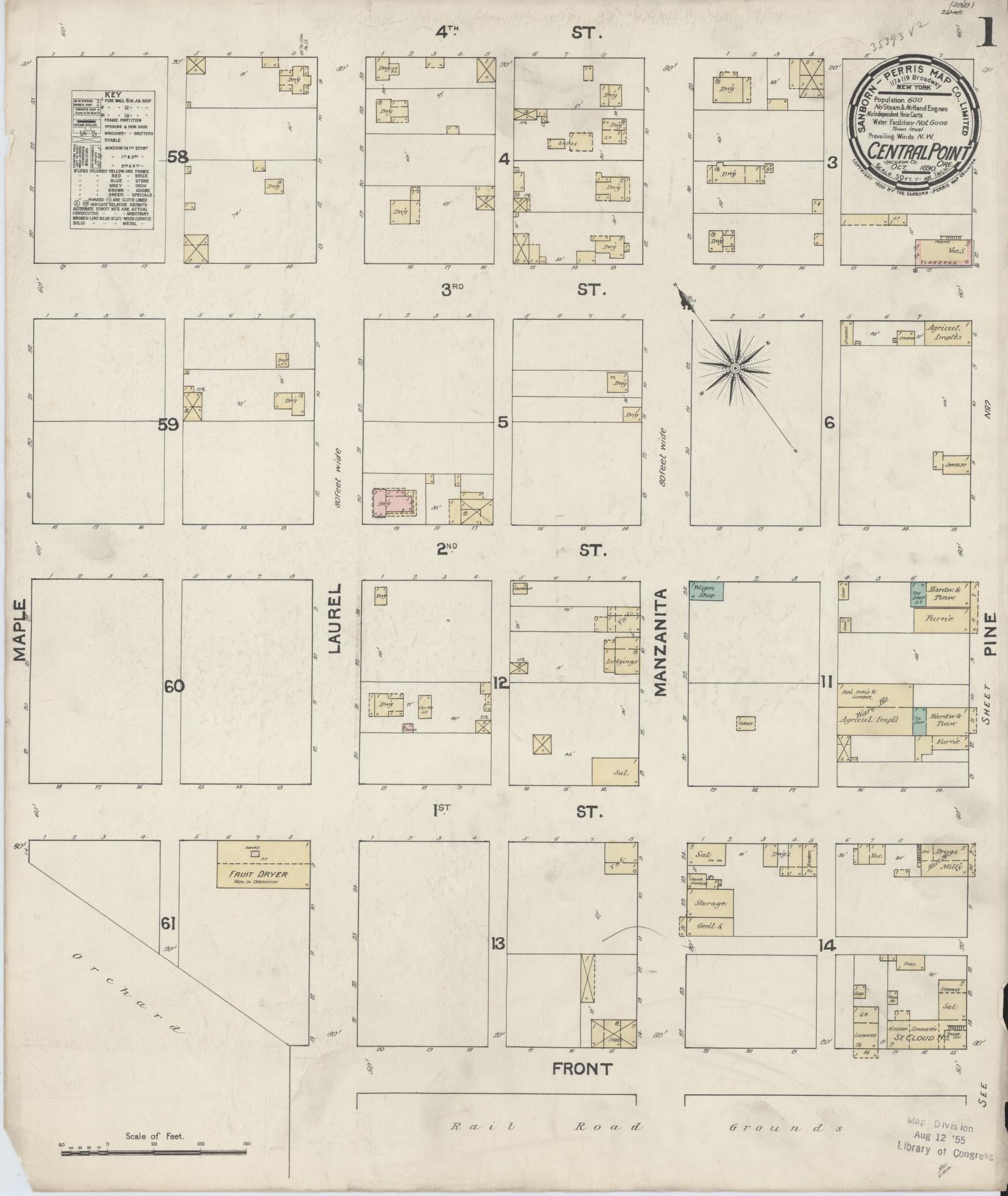 Sanborn Fire Insurance Map from Central Point, Jackson County, Oregon (1890), Sheet #0001 - Complete Map Set gallery image, historic Sanborn map, vintage wall art, Oregon Oregon