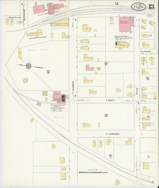 Sanborn Fire Insurance Map from Tyler, Smith County, Texas (1912), Sheet #0013 - Historic Sanborn Fire Insurance Map Print, vintage old map wall art, antique decor, genealogy gift, Texas Texas map