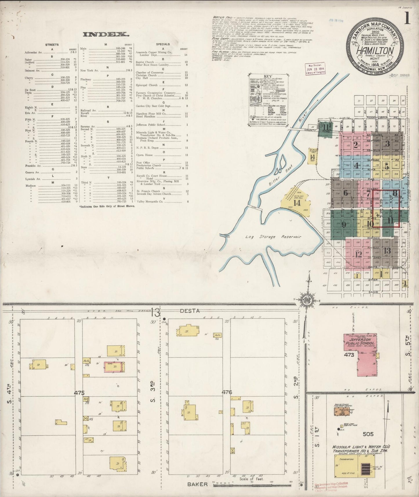 Sanborn Fire Insurance Map from Hamilton, Ravalli County, Montana (1914), Sheet #0001 - Complete Map Set gallery image, historic Sanborn map, vintage wall art, Montana Montana
