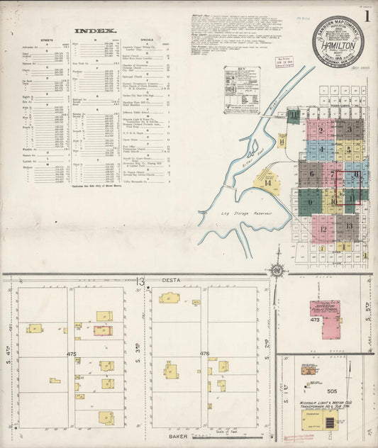 Sanborn Fire Insurance Map from Hamilton, Ravalli County, Montana (1914), Sheet #0001 - Complete Map Set gallery image, historic Sanborn map, vintage wall art, Montana Montana