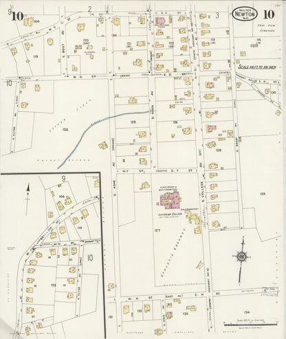 Sanborn Fire Insurance Map from Newton, Catawba County, North Carolina (1924), Sheet #0010 - Historic Sanborn Fire Insurance Map Print, vintage old map wall art, antique decor, genealogy gift, North Carolina North Carolina map
