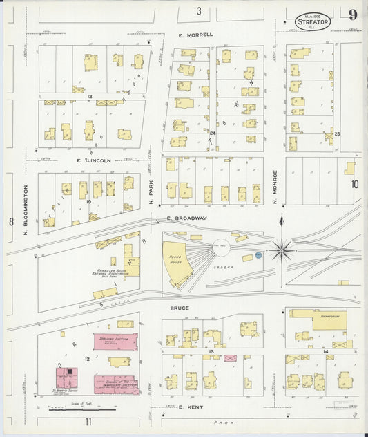 Sanborn Fire Insurance Map from Streator, La Salle County, Illinois (1909), Sheet #0009 - Historic Sanborn Fire Insurance Map Print, vintage old map wall art, antique decor, genealogy gift, Illinois Illinois map
